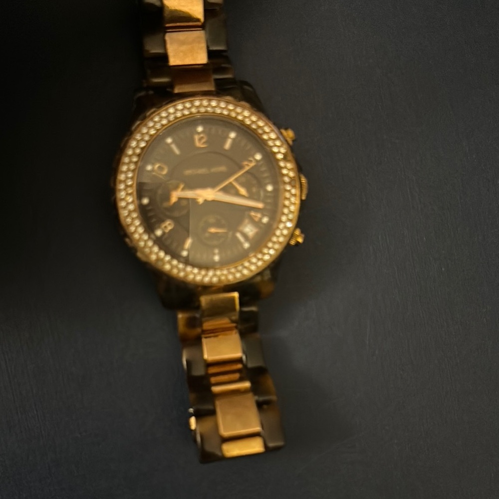 Gold and Black Watch with Crystal Accents